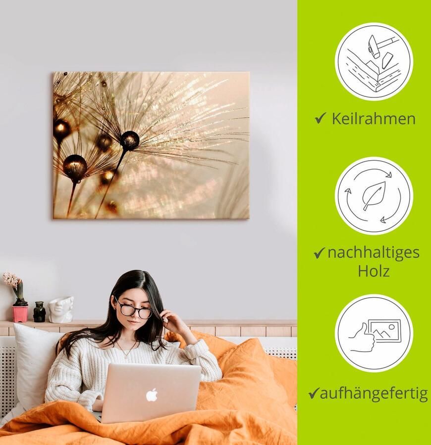 Artland Artprint Pluizenbol goudkleurige druppels als artprint van aluminium artprint voor buiten artprint op linnen poster muursticker