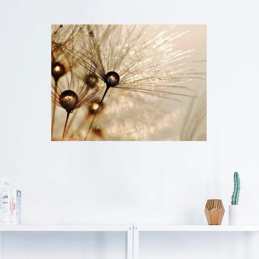 Artland Artprint Pluizenbol goudkleurige druppels als artprint van aluminium artprint voor buiten artprint op linnen poster muursticker