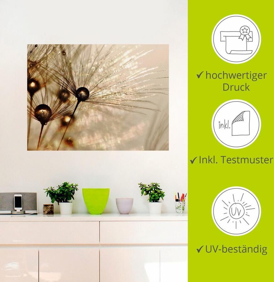 Artland Artprint Pluizenbol goudkleurige druppels als artprint van aluminium artprint voor buiten artprint op linnen poster muursticker - Foto 2