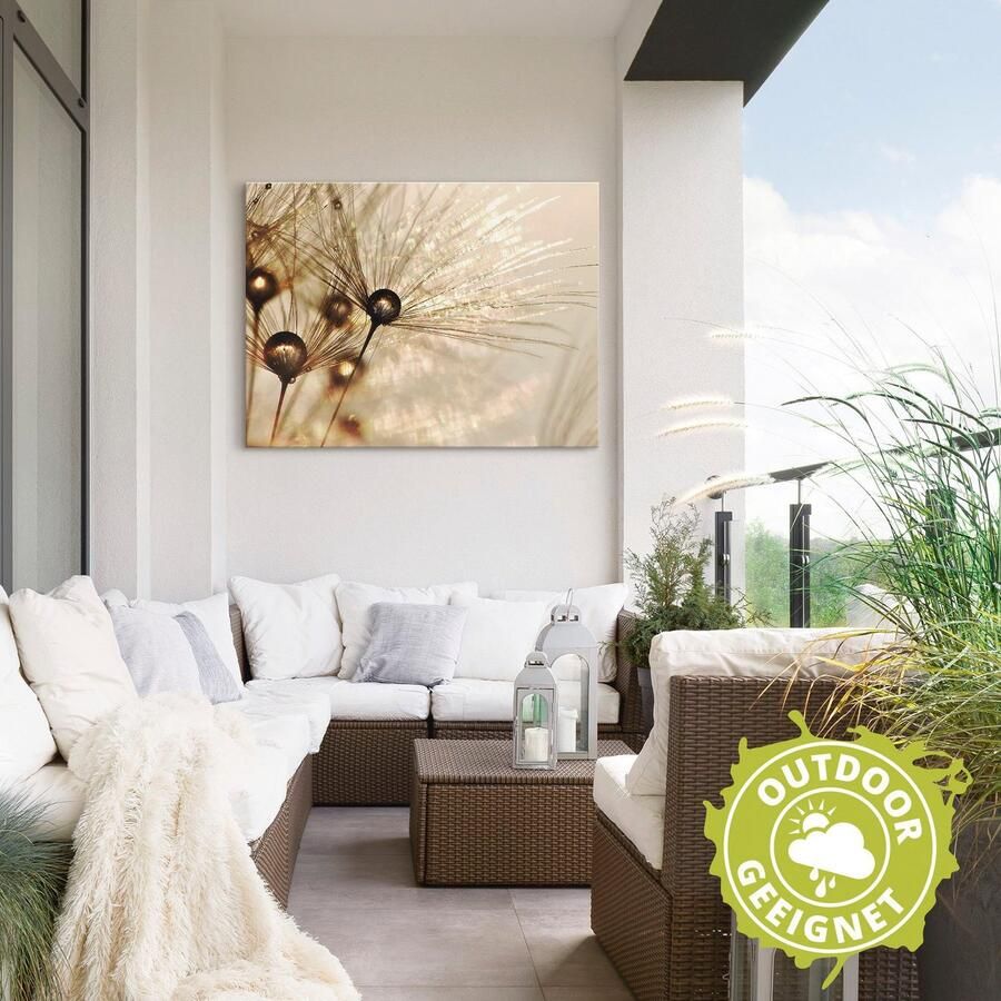 Artland Artprint Pluizenbol goudkleurige druppels als artprint van aluminium artprint voor buiten artprint op linnen poster muursticker