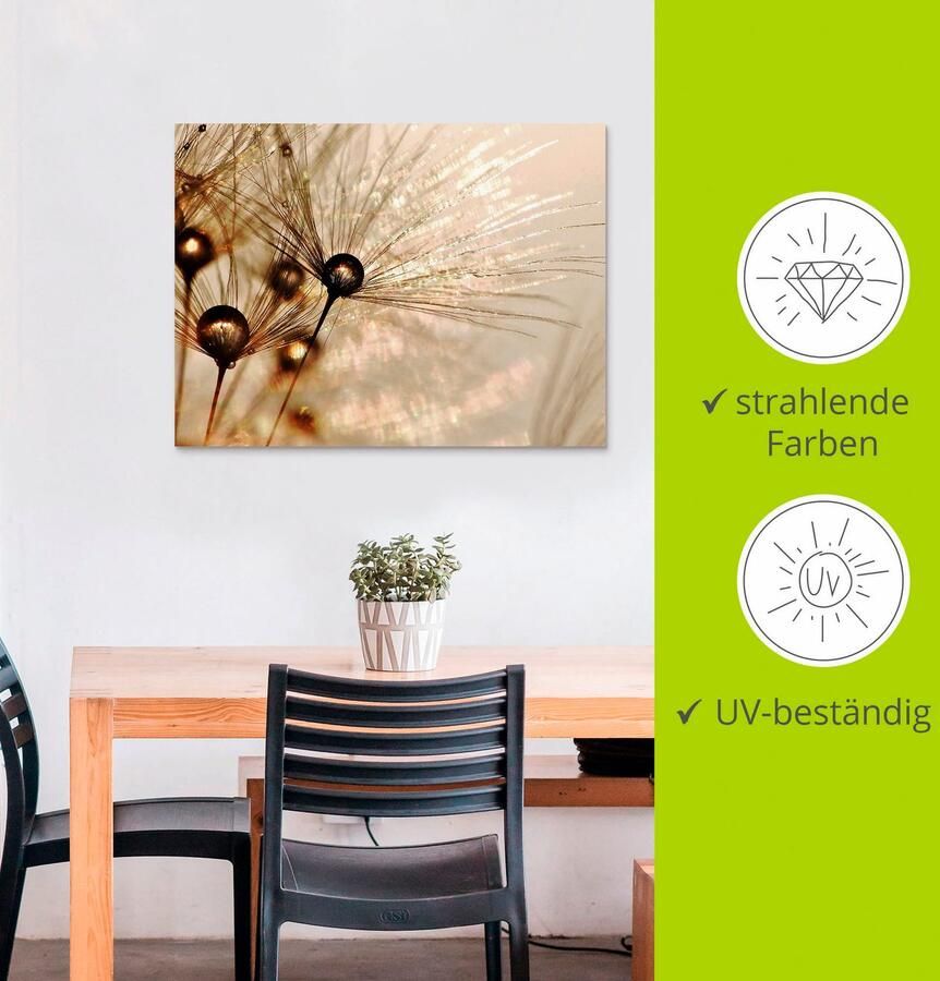 Artland Artprint Pluizenbol goudkleurige druppels als artprint van aluminium artprint voor buiten artprint op linnen poster muursticker - Foto 2