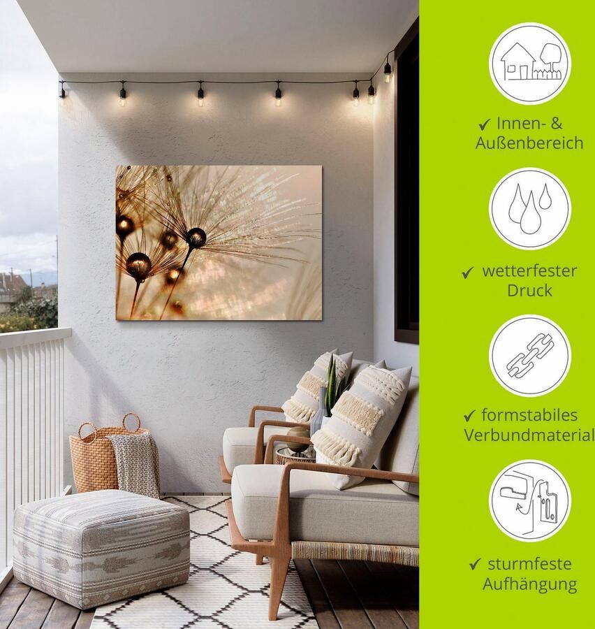 Artland Artprint Pluizenbol goudkleurige druppels als artprint van aluminium artprint voor buiten artprint op linnen poster muursticker - Foto 3