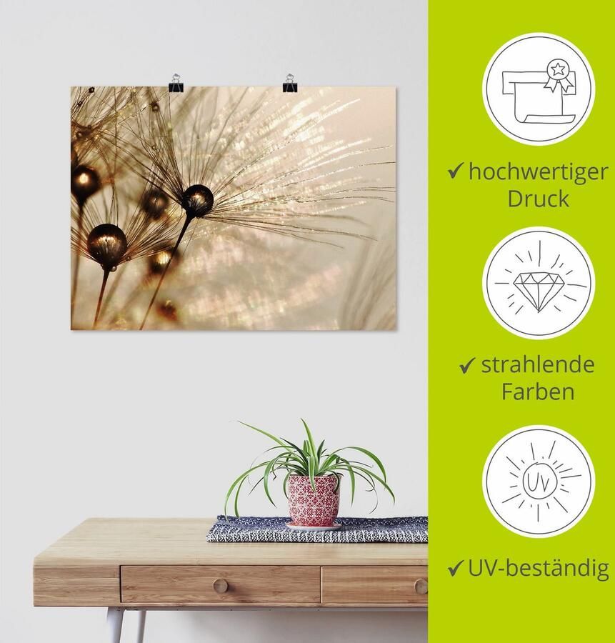 Artland Artprint Pluizenbol goudkleurige druppels als artprint van aluminium artprint voor buiten artprint op linnen poster muursticker - Foto 3