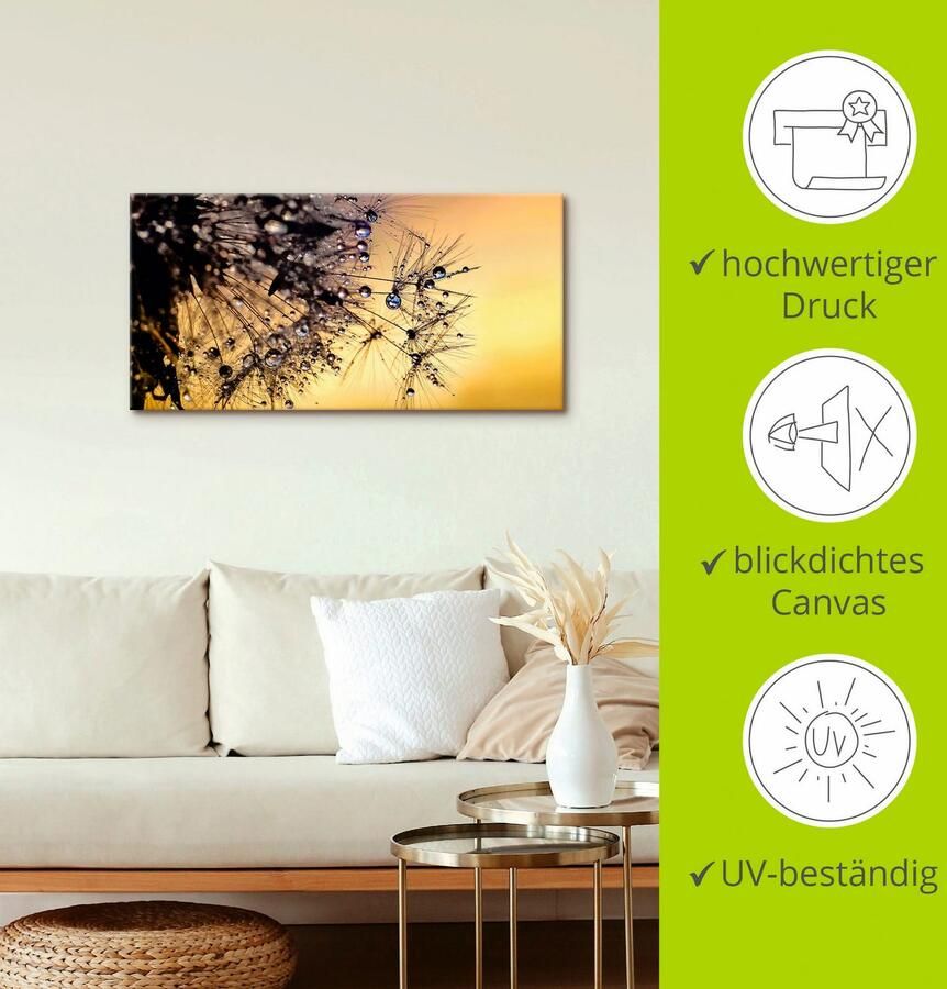 Artland Artprint Pluizenbol met dauwdruppel bevochtigd als artprint op linnen poster in verschillende formaten maten - Foto 2