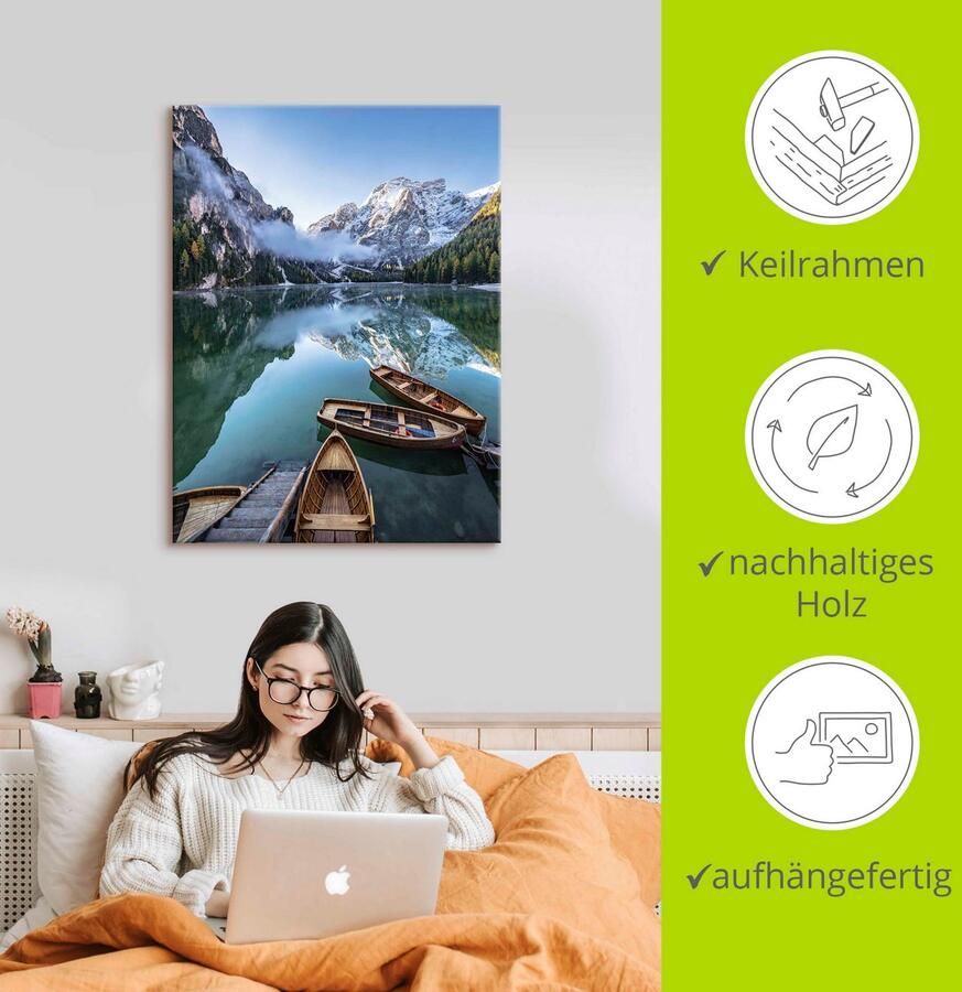 Artland Artprint Pragser Wildsee in Zuid-Tirol als artprint van aluminium artprint voor buiten artprint op linnen in verschillende maten - Foto 2