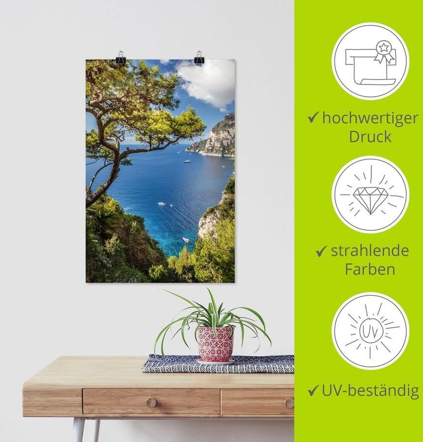 Artland Artprint Punta de Masullo eiland capri Italië als artprint van aluminium artprint voor buiten artprint op linnen poster muursticker - Foto 3