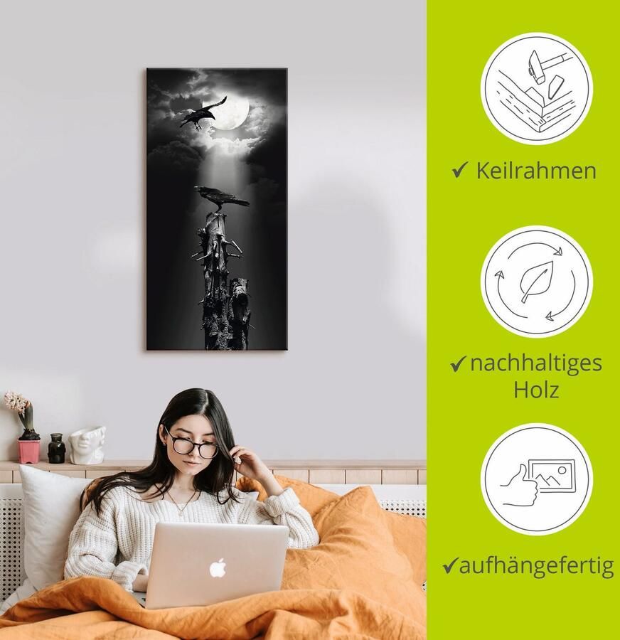 Artland Artprint Raaf in de nacht als artprint op linnen poster muursticker in verschillende maten - Foto 2