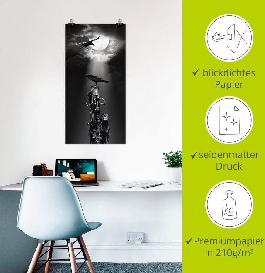 Artland Artprint Raaf in de nacht als artprint op linnen poster muursticker in verschillende maten - Foto 2