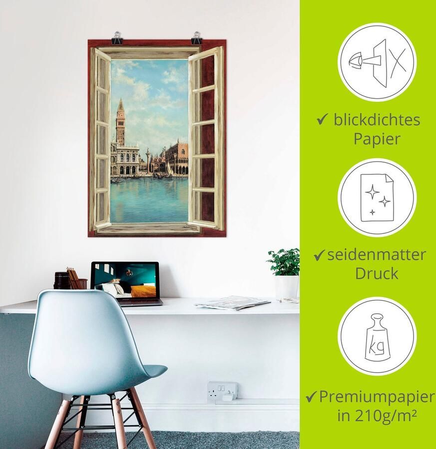 Artland Artprint Raam met uitzicht op Venetië als artprint op linnen poster muursticker in verschillende maten - Foto 4