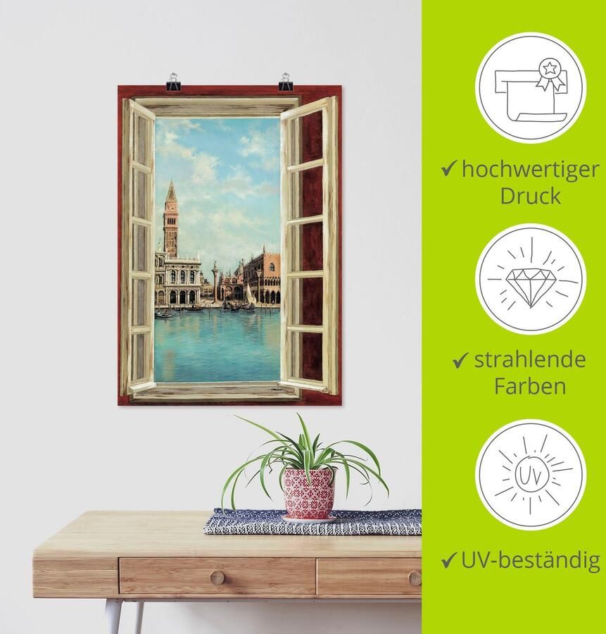 Artland Artprint Raam met uitzicht op Venetië als artprint op linnen poster muursticker in verschillende maten - Foto 5