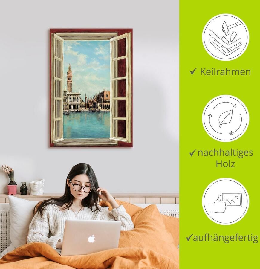 Artland Artprint Raam met uitzicht op Venetië als artprint op linnen poster muursticker in verschillende maten - Foto 2