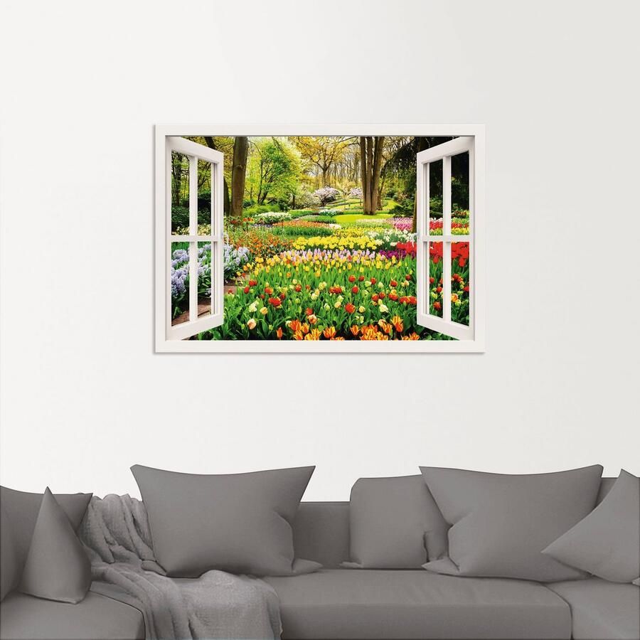 Artland Artprint Raamzicht tulpen tuin lente als artprint van aluminium artprint voor buiten artprint op linnen poster muursticker - Foto 2