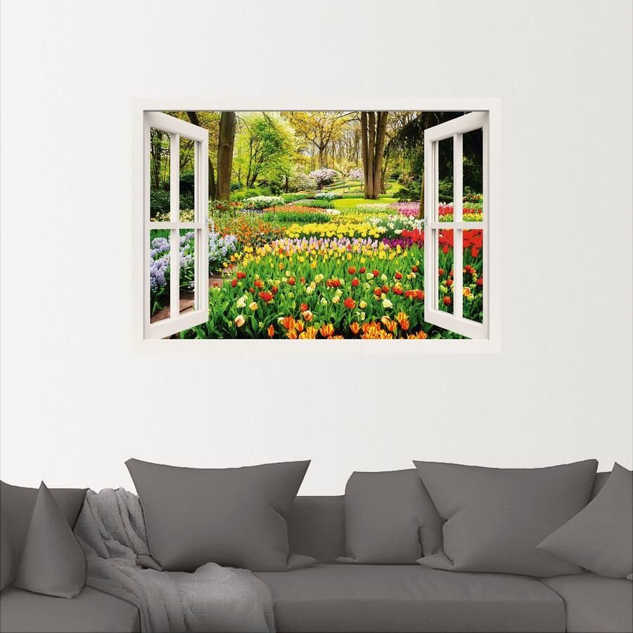 Artland Artprint Raamzicht tulpen tuin lente als artprint van aluminium artprint voor buiten artprint op linnen poster muursticker - Foto 2