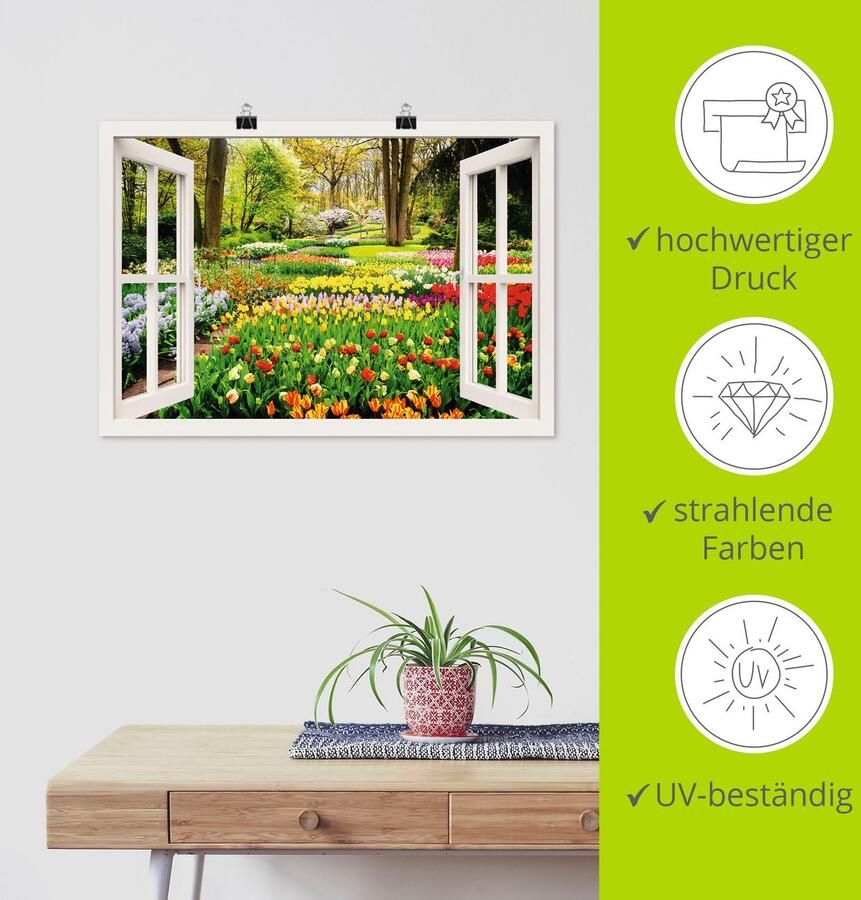 Artland Artprint Raamzicht tulpen tuin lente als artprint van aluminium artprint voor buiten artprint op linnen poster muursticker - Foto 3
