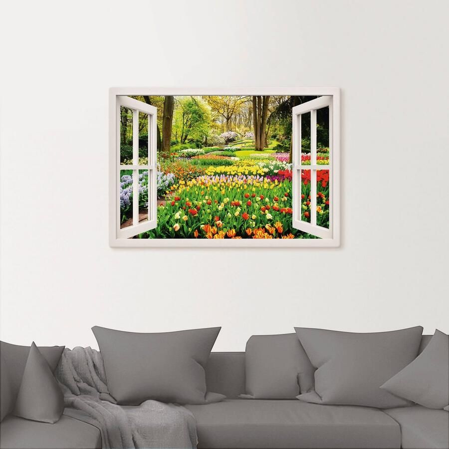 Artland Artprint Raamzicht tulpen tuin lente als artprint van aluminium artprint voor buiten artprint op linnen poster muursticker - Foto 2