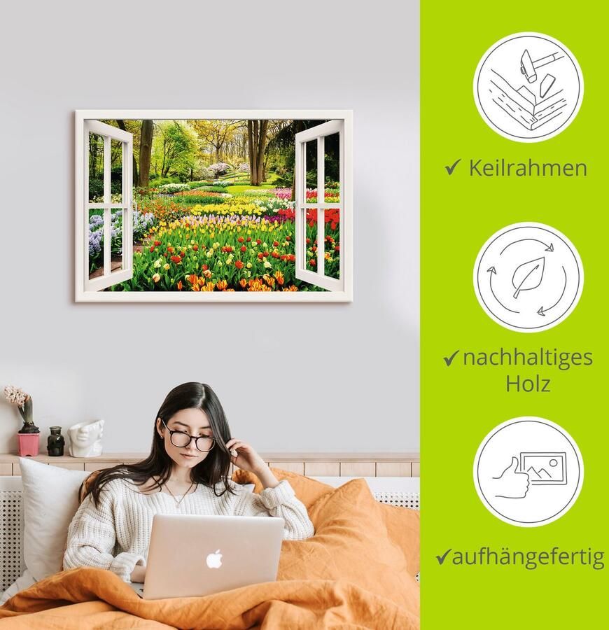 Artland Artprint Raamzicht tulpen tuin lente als artprint van aluminium artprint voor buiten artprint op linnen poster muursticker - Foto 4