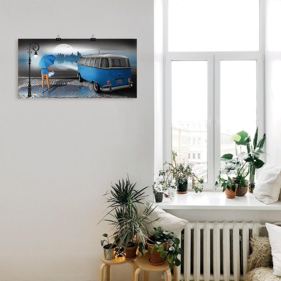 Artland Artprint Regennacht in blauw met Bulli T1 als artprint op linnen poster muursticker in verschillende maten - Foto 2