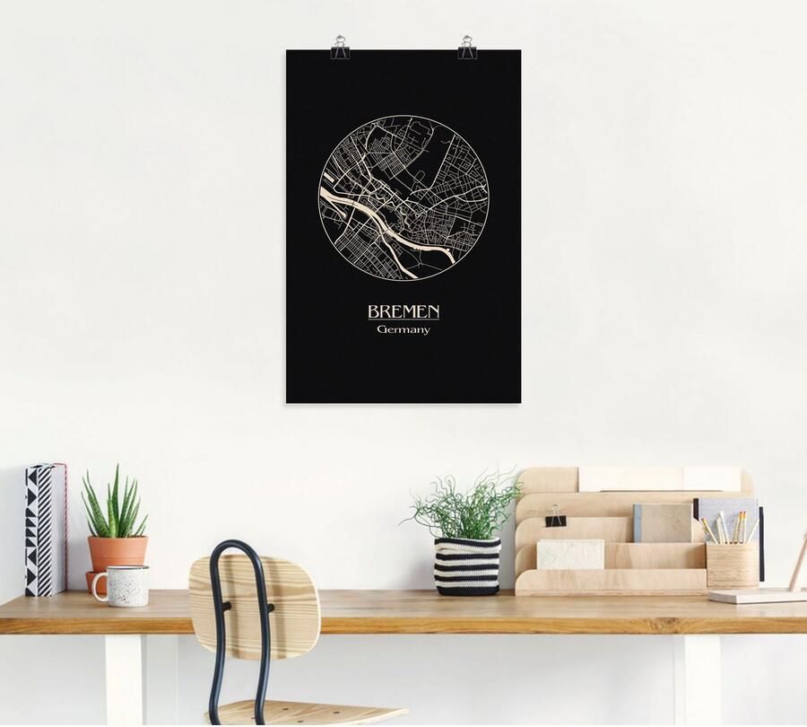Artland Artprint Retro kaart Bremen Duitsland cirkel als artprint op linnen poster in verschillende formaten maten - Foto 4