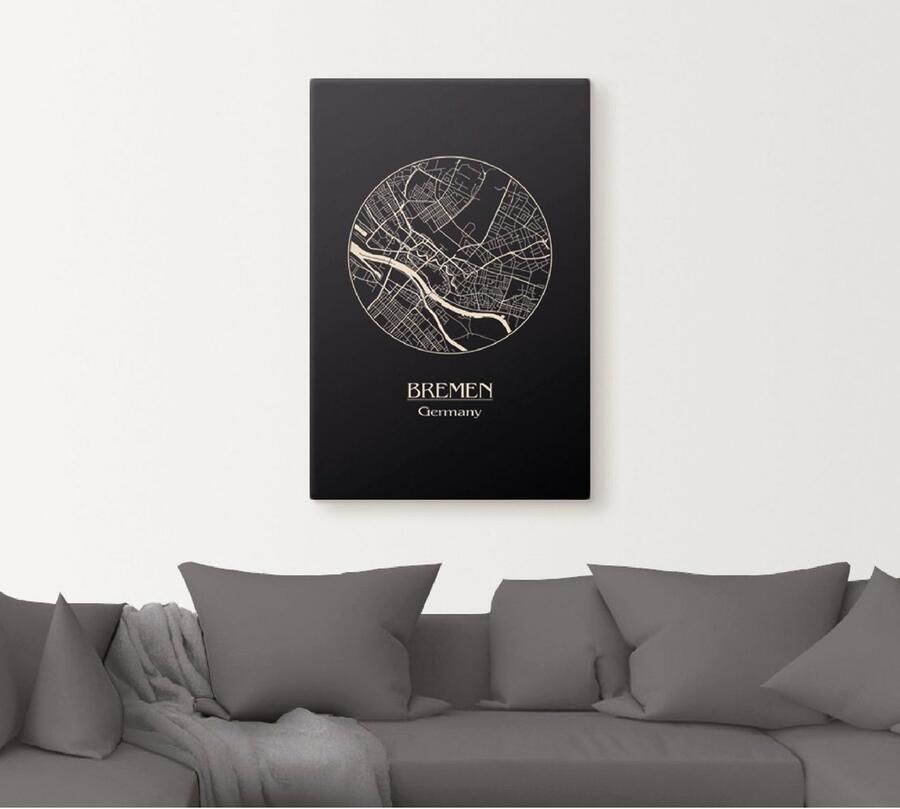 Artland Artprint Retro kaart Bremen Duitsland cirkel als artprint op linnen poster in verschillende formaten maten - Foto 4