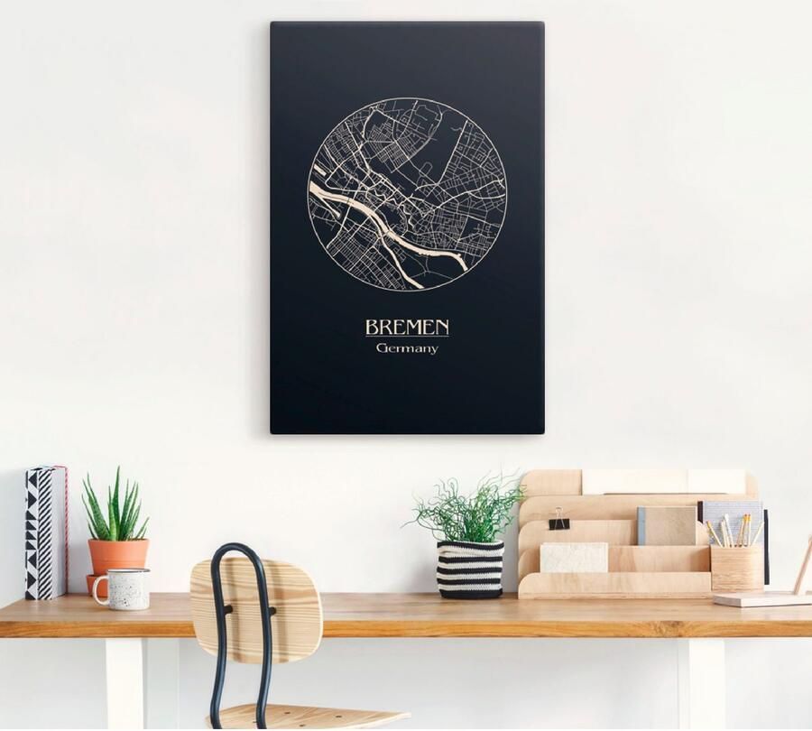 Artland Artprint Retro kaart Bremen Duitsland cirkel als artprint op linnen poster in verschillende formaten maten - Foto 3