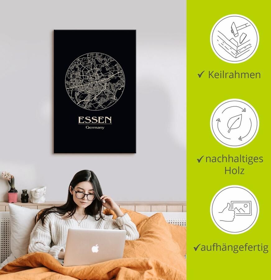 Artland Artprint Retro kaart eten Duitsland cirkel als artprint van aluminium artprint op linnen muursticker of poster in verschillende maten