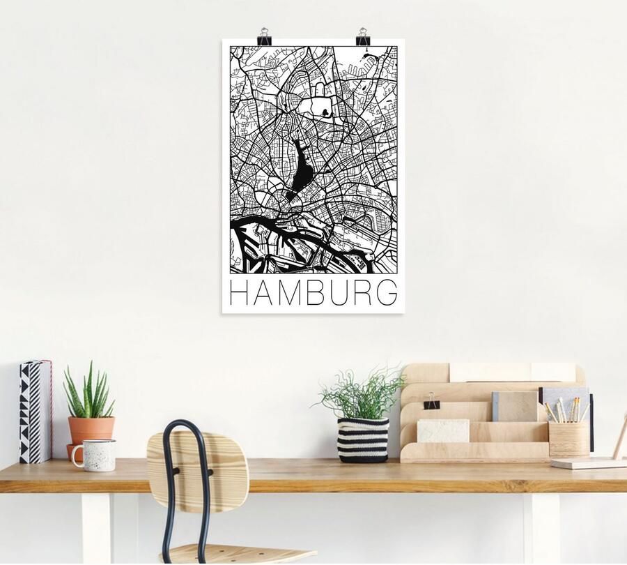 Artland Artprint Retro kaart Hamburg Duitsland als artprint op linnen poster in verschillende formaten maten - Foto 3