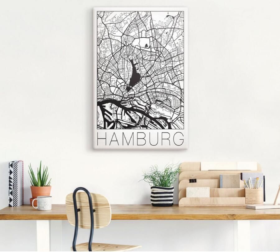 Artland Artprint Retro kaart Hamburg Duitsland als artprint op linnen poster in verschillende formaten maten - Foto 3