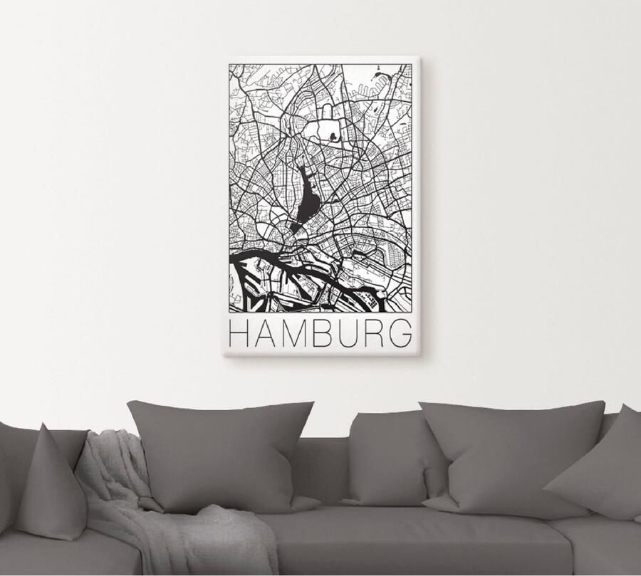 Artland Artprint Retro kaart Hamburg Duitsland als artprint op linnen poster in verschillende formaten maten - Foto 4