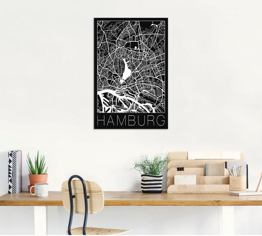 Artland Artprint Retro kaart Hamburg Duitsland zwart als artprint van aluminium artprint voor buiten artprint op linnen poster in verschillende maten. maten - Foto 4