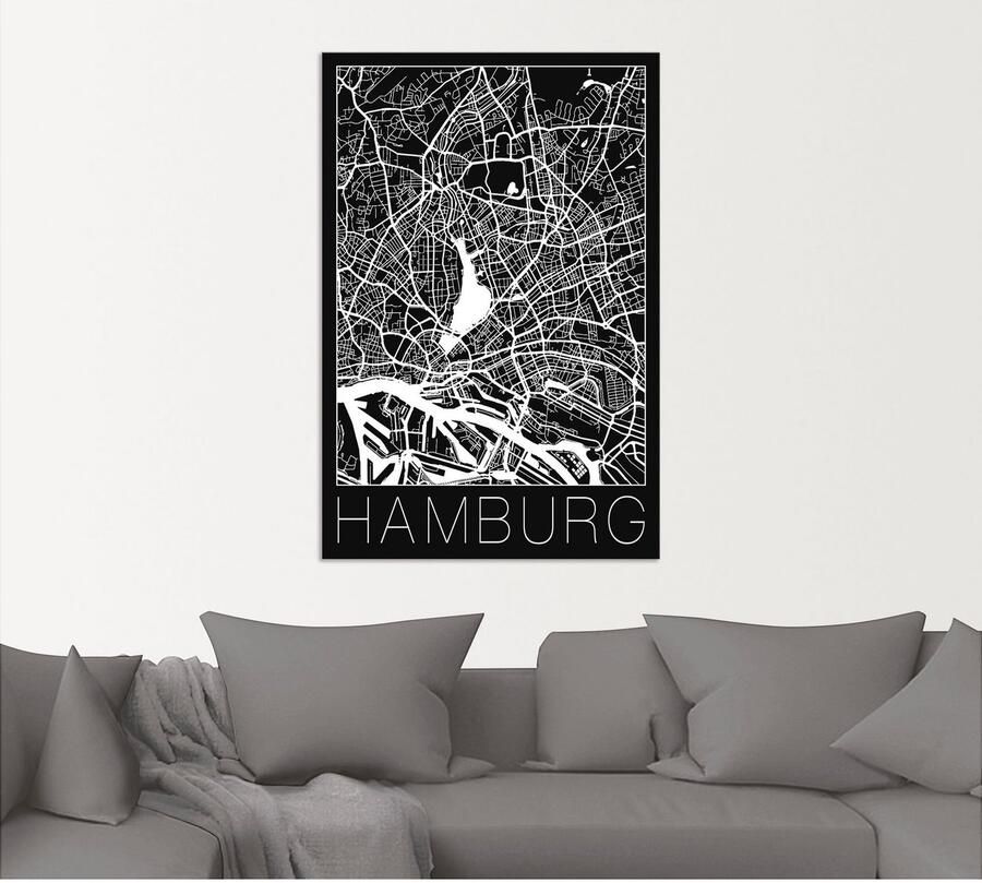 Artland Artprint Retro kaart Hamburg Duitsland zwart als artprint van aluminium artprint voor buiten artprint op linnen poster in verschillende maten. maten - Foto 5