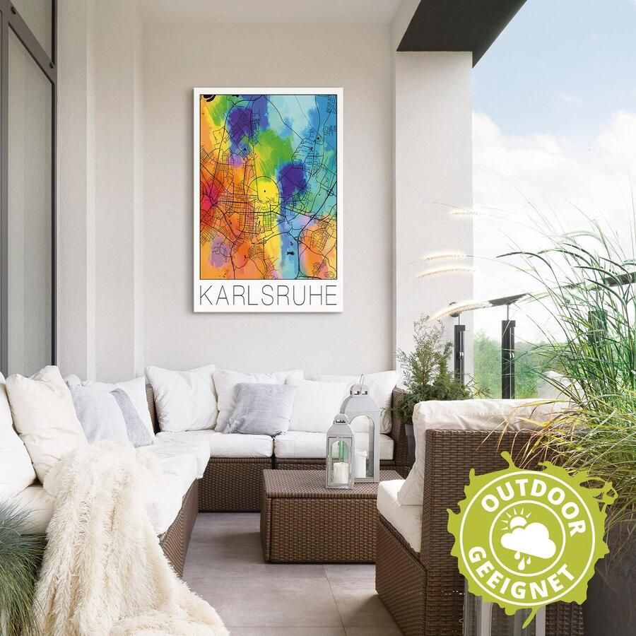 Artland Artprint Retro kaart Karlsruhe aquarel als artprint van aluminium artprint voor buiten poster in diverse formaten