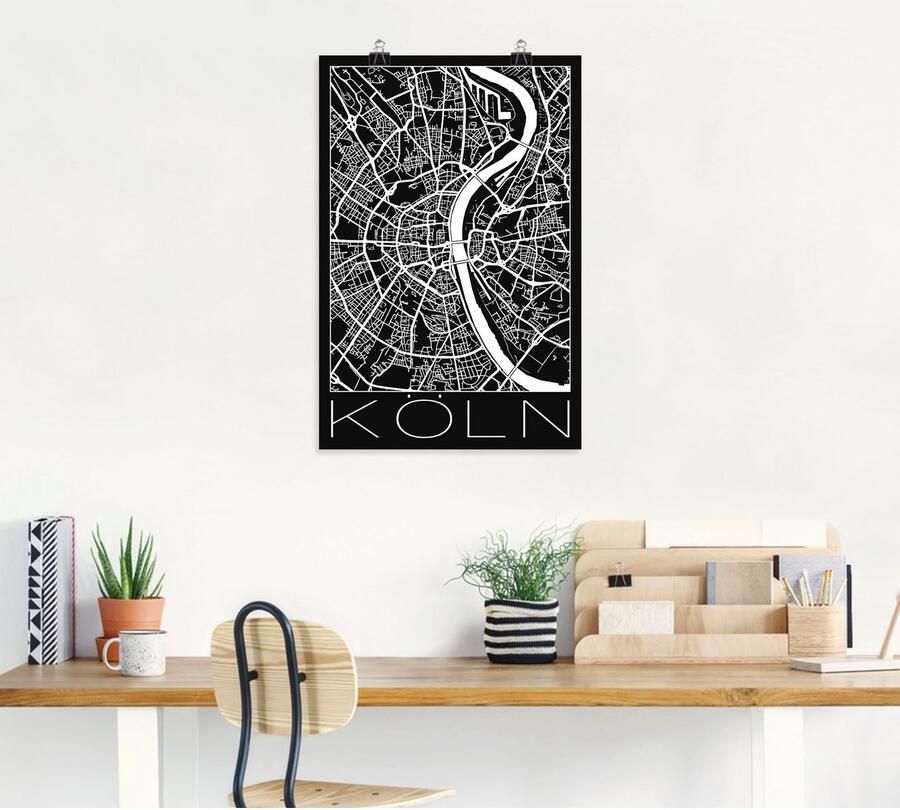 Artland Artprint Retro kaart Keulen Duitsland zwart als poster muursticker in verschillende maten - Foto 4