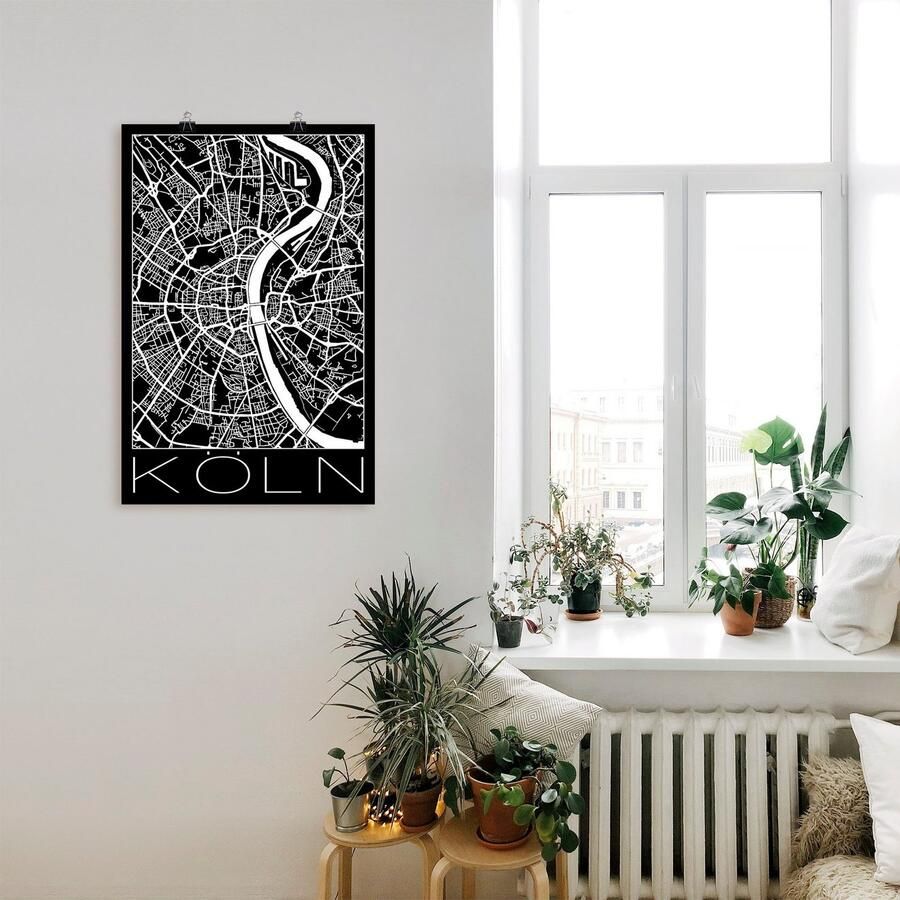 Artland Artprint Retro kaart Keulen Duitsland zwart als poster muursticker in verschillende maten