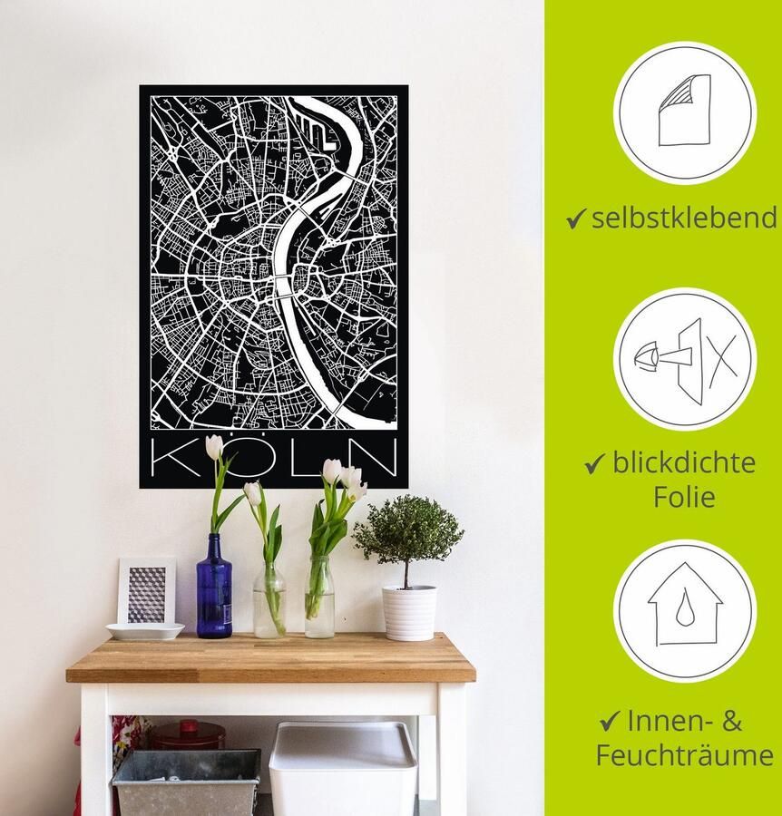 Artland Artprint Retro kaart Keulen Duitsland zwart als poster muursticker in verschillende maten - Foto 3