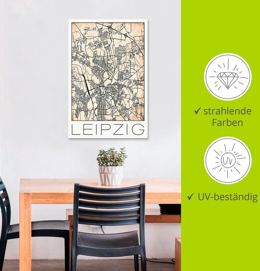 Artland Artprint Retro kaart Leipzig Duitsland Grunge als artprint van aluminium artprint op linnen muursticker of poster in verschillende maten - Foto 2