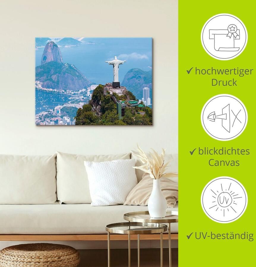Artland Artprint Rio de Janeiro met Christus als artprint van aluminium artprint op linnen muursticker verschillende maten - Foto 3