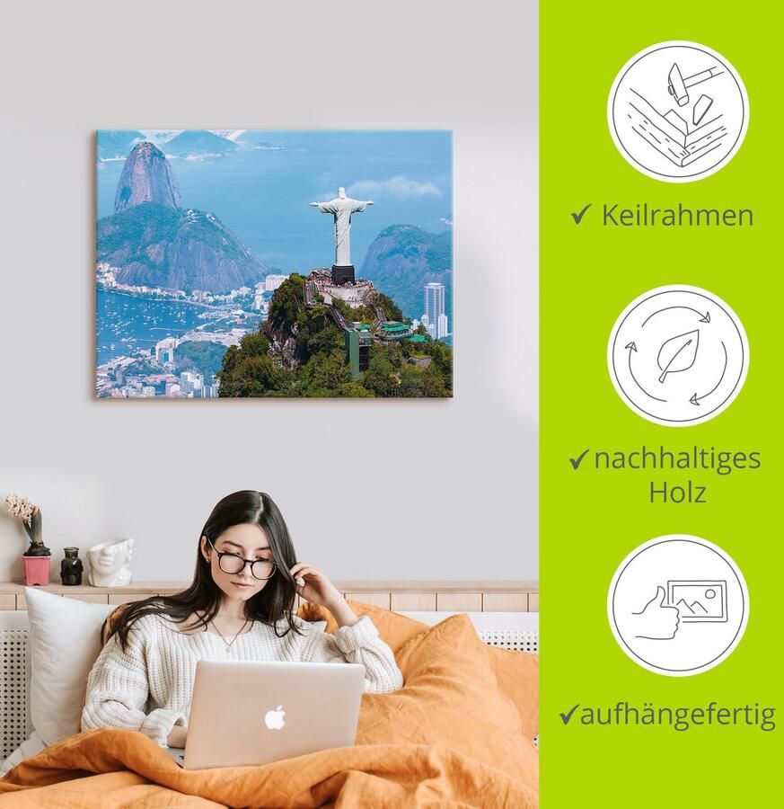Artland Artprint Rio de Janeiro met Christus als artprint van aluminium artprint op linnen muursticker verschillende maten - Foto 2