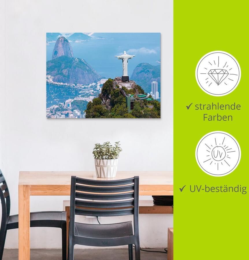 Artland Artprint Rio de Janeiro met Christus als artprint van aluminium artprint op linnen muursticker verschillende maten - Foto 3