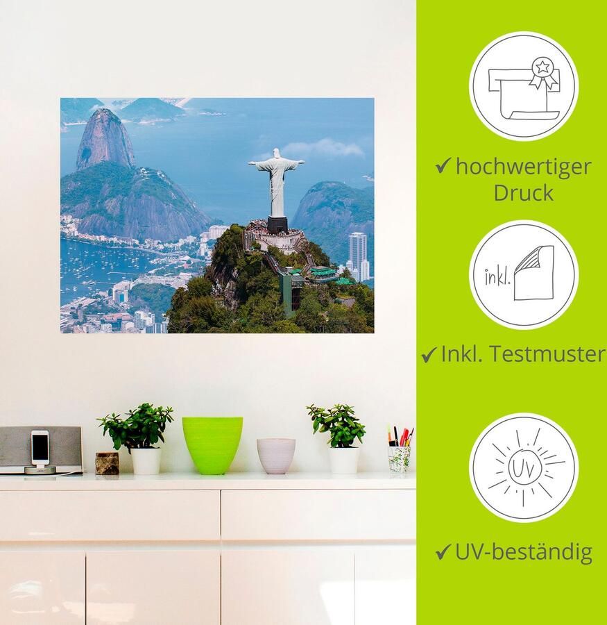Artland Artprint Rio de Janeiro met Christus als artprint van aluminium artprint op linnen muursticker verschillende maten - Foto 3
