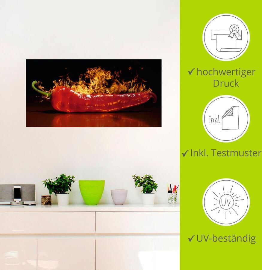 Artland Artprint Rode hete chilipeper als artprint van aluminium artprint voor buiten artprint op linnen poster muursticker - Foto 3