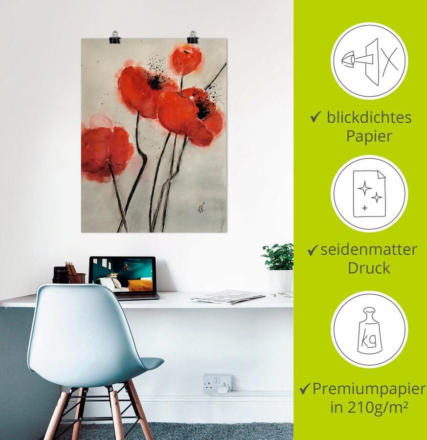 Artland Artprint Rode klaproos als artprint op linnen poster in verschillende formaten maten - Foto 2