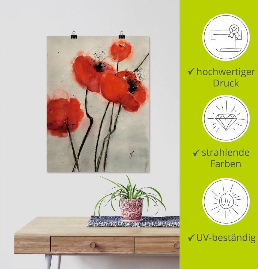 Artland Artprint Rode klaproos als artprint op linnen poster in verschillende formaten maten - Foto 3