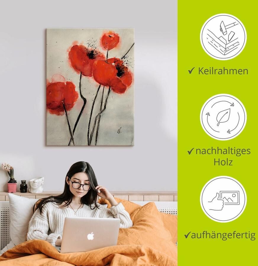 Artland Artprint Rode klaproos als artprint op linnen poster in verschillende formaten maten