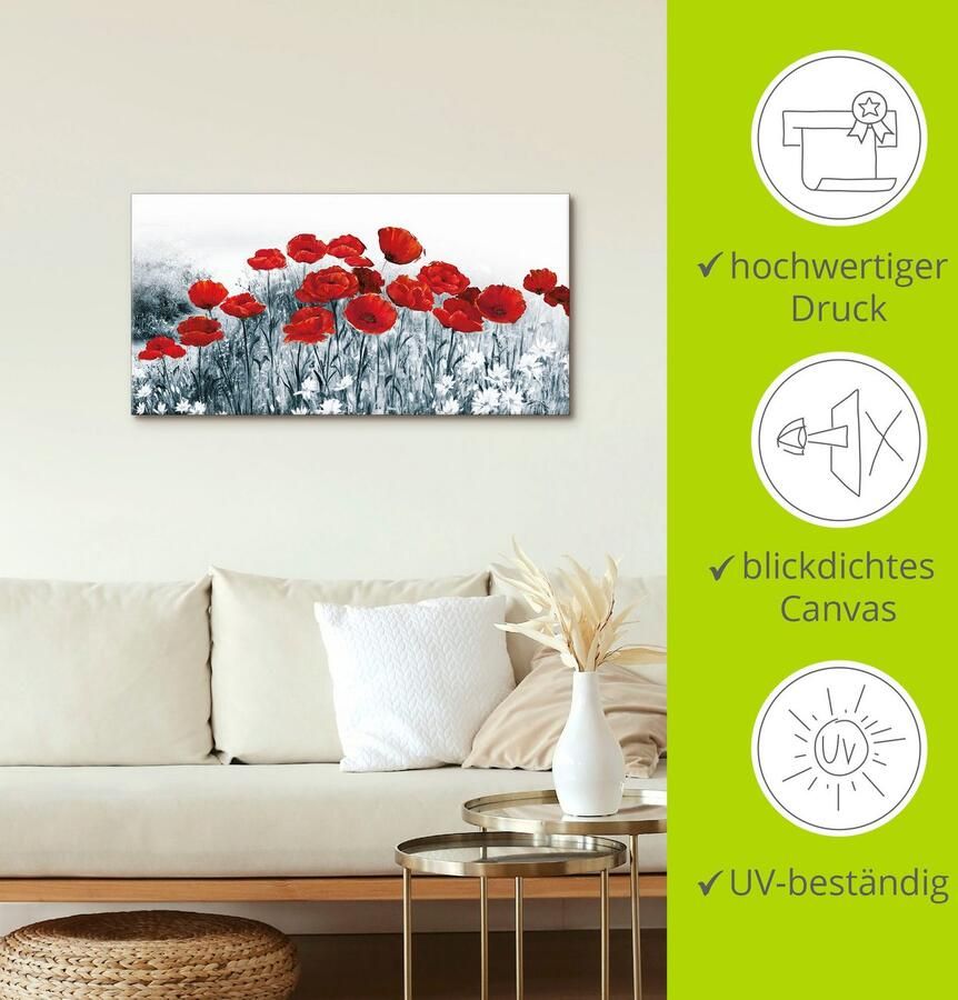 Artland Artprint Rode klaproos in het veld als artprint op linnen in verschillende maten - Foto 4