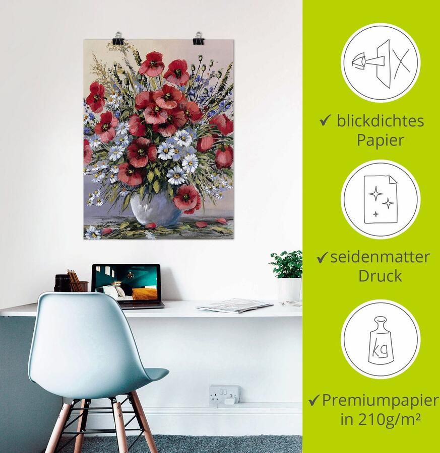 Artland Artprint Rode klaprozen als artprint op linnen poster muursticker in verschillende maten - Foto 2