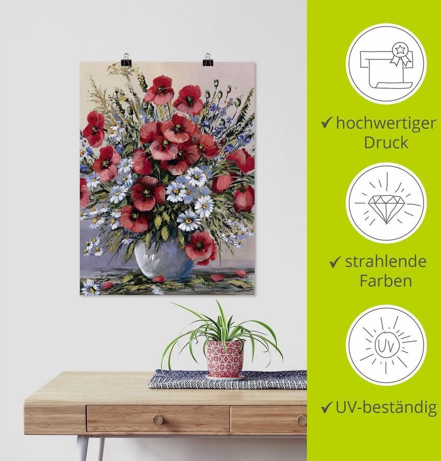 Artland Artprint Rode klaprozen als artprint op linnen poster muursticker in verschillende maten - Foto 3