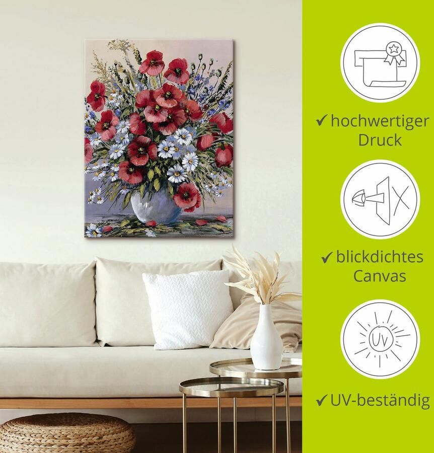 Artland Artprint Rode klaprozen als artprint op linnen poster muursticker in verschillende maten - Foto 3