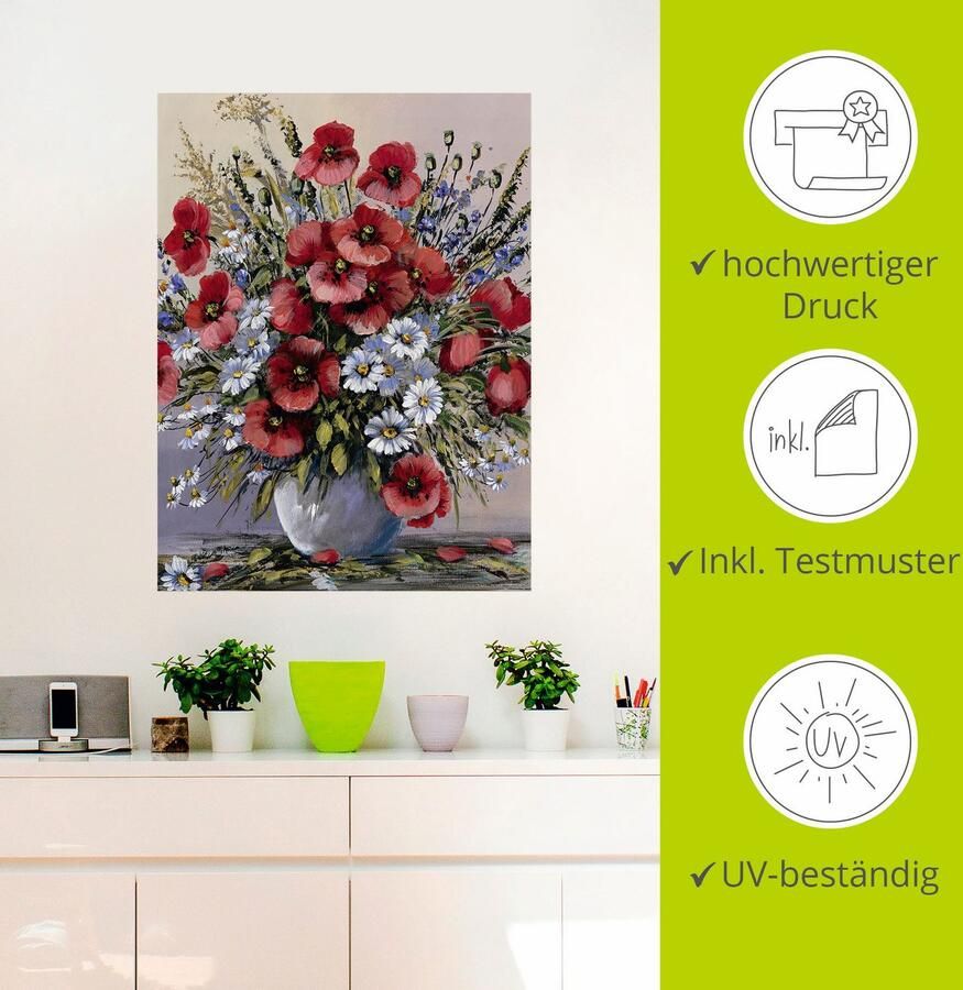 Artland Artprint Rode klaprozen als artprint op linnen poster muursticker in verschillende maten - Foto 2