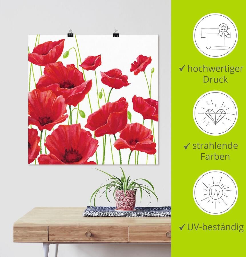 Artland Artprint Rode klaprozen I als artprint van aluminium artprint voor buiten artprint op linnen poster muursticker - Foto 3
