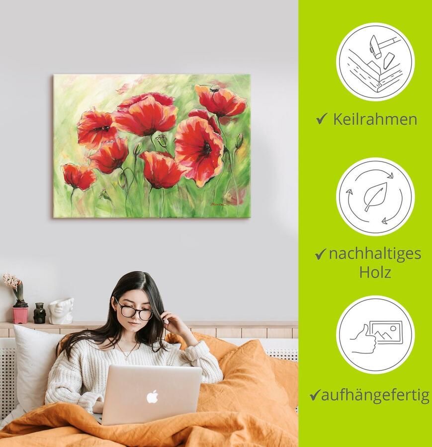 Artland Artprint Rode klaprozen II als artprint op linnen poster in verschillende formaten maten - Foto 3